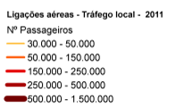 As ligações aéreas mais significativas estão representadas na figura seguinte e perfazem um total de 4 969 230 passageiros para o ano de 2011.