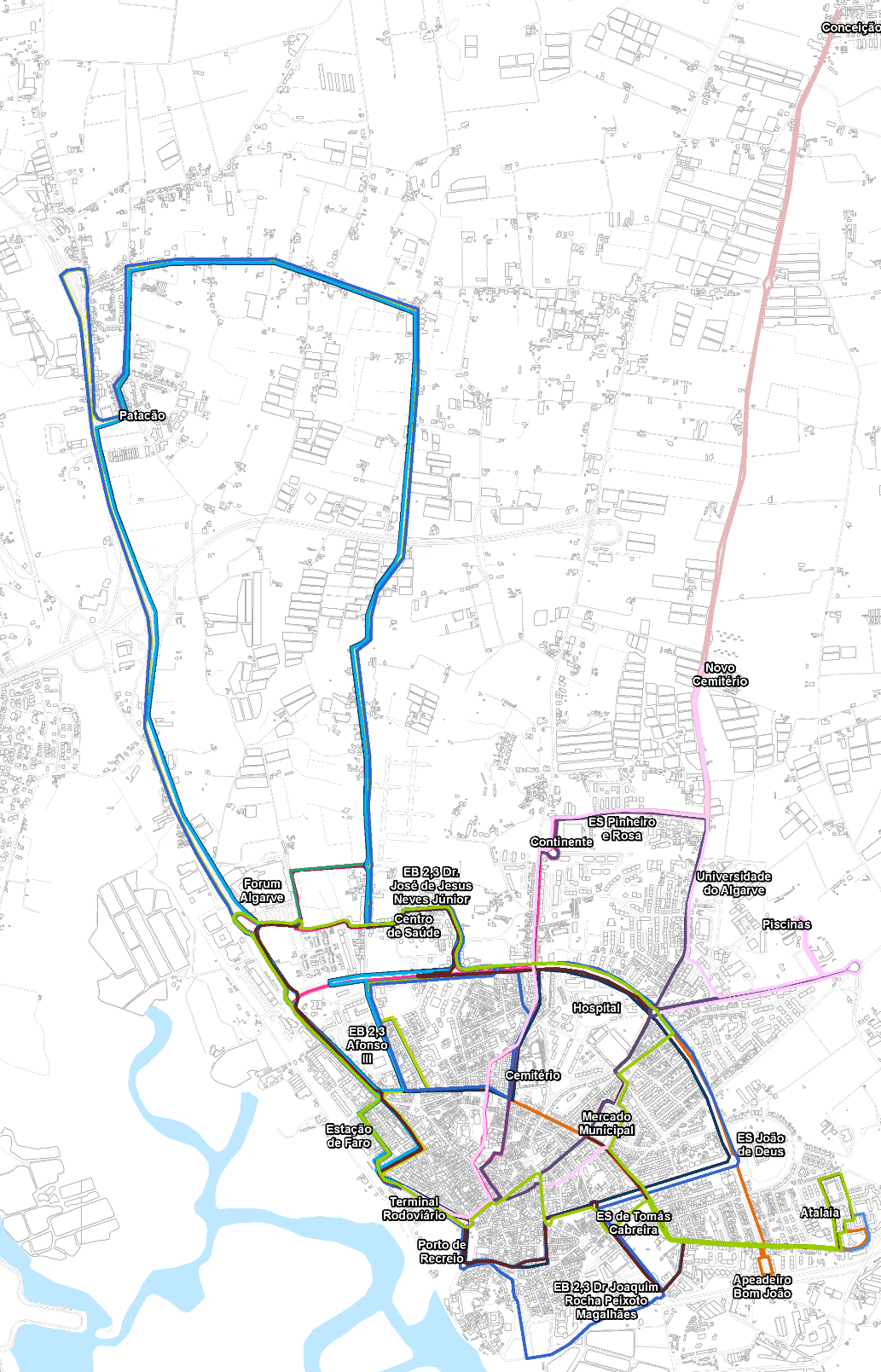 Figura 41. Circuitos de minibus dos transportes Urbanos de Faro «próximo» Circuitos de Minibus 1, Continente» Centro de Saúde» Fórum 1a, R.