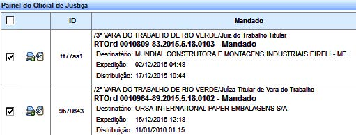 2.4. GRAVAR E EXPORTAR PARA OUTROS MANDADOS Após a confecção da certidão e seleção do resultado, ao clicar em Gravar e exportar para outros mandados, surgirá uma tela na qual poderão ser selecionados