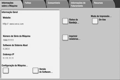 Utilização das funções básicas Exercício 5: Como verificar o status da máquina 1. Pressione o botão Status da máquina. 2. Leia as seguintes descrições das guias.