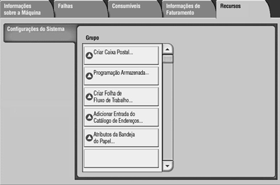 Utilização das funções básicas A guia Informações de Faturamento fornece o número de série da copiadora/impressora, os nomes de países e as contas atuais.