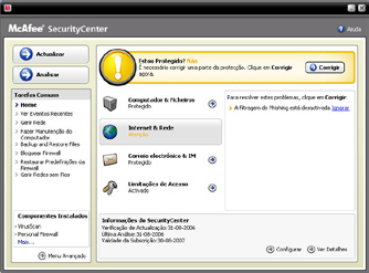 Como utilizar o SecurityCenter Após a instalação, o SecurityCenter mostra um estado de segurança de protecção total com uma marca de verificação verde.