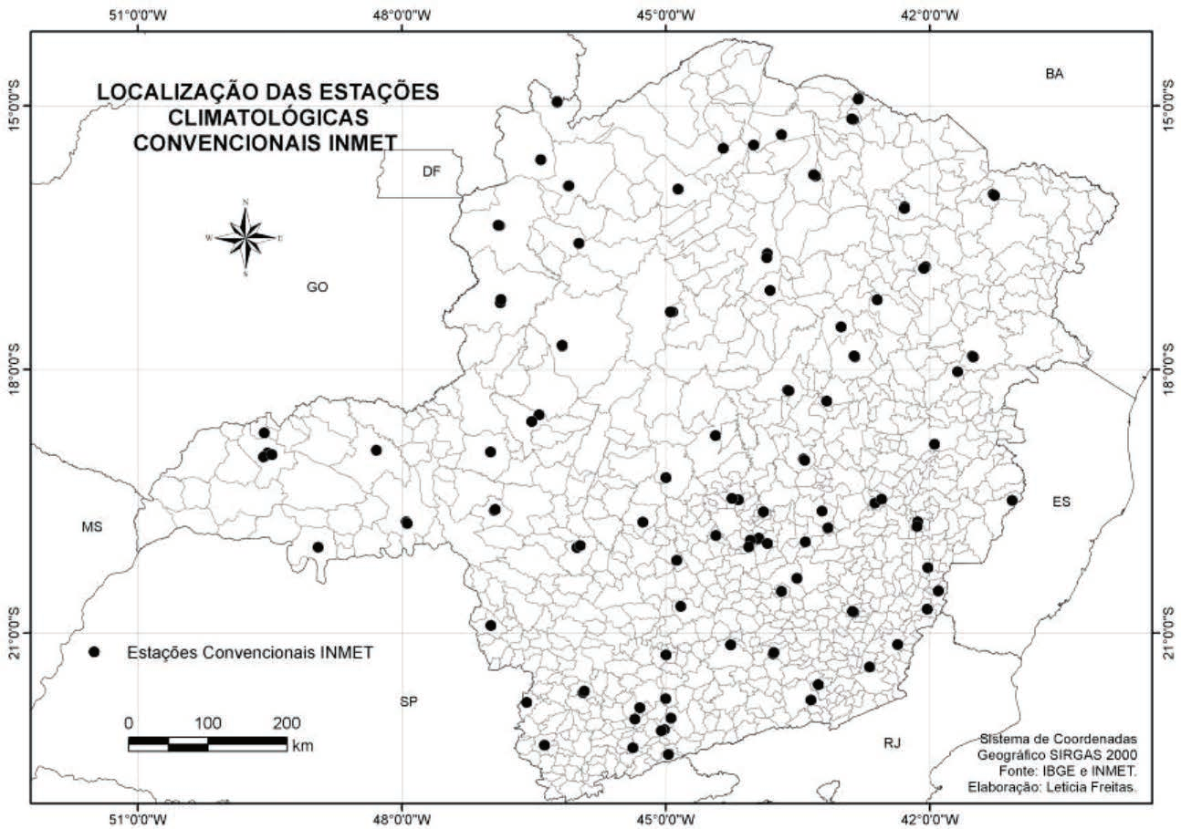 LOCALIZAÇÃO DAS ESTAÇÕES Das 115 estações meteorológicas convencionais instaladas em Minas Gerais, observa-se que as maiores concentrações ocorrem nas regiões central e sul.