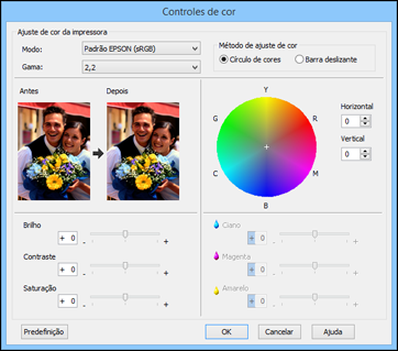 Controles avançados de cores - Windows Se você selecionou Padrão EPSON (RGB) ou Adobe RGB como a configuração de Modo, você pode clicar no botão Avançada para selecionar configurações detalhadas.