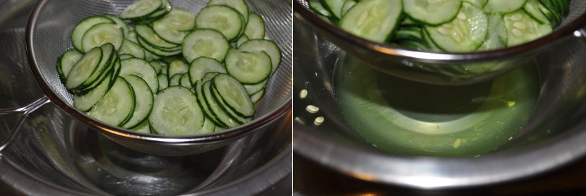 Modo de preparo: Corte o pepino em rodelas bem fininhas. Se preferir, utilize um cortador, como nós utilizamos isso facilita muito, pois deixa o pepino com tamanho padrão, além de dar menos trabalho.