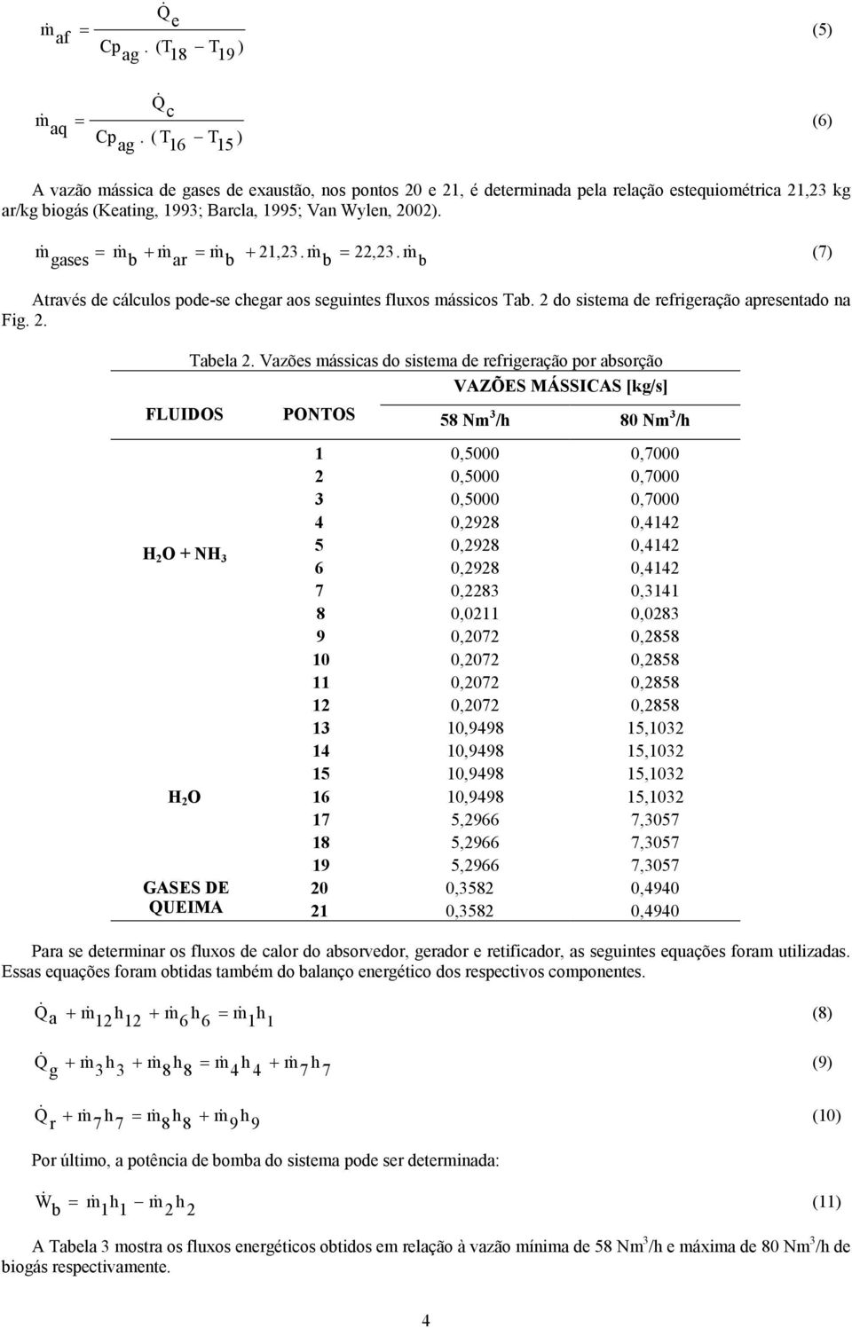 m & gases ar + 21,23. m& = 22,23. m& (7) Através de álulos pode-se egar aos seguintes luxos mássios Ta. 2 do sistema de rerigeração apresentado na Fig. 2. Taela 2.