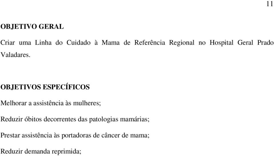 OBJETIVOS ESPECÍFICOS Melhorar a assistência às mulheres; Reduzir óbitos