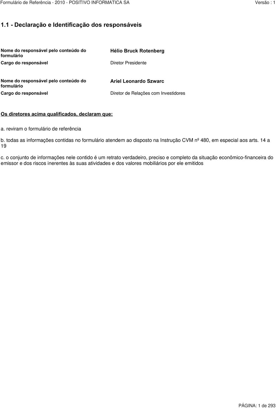 reviram o formulário de referência b. todas as informações contidas no formulário atendem ao disposto na Instrução CVM nº 480, em especial aos arts. 14 a 19 c.