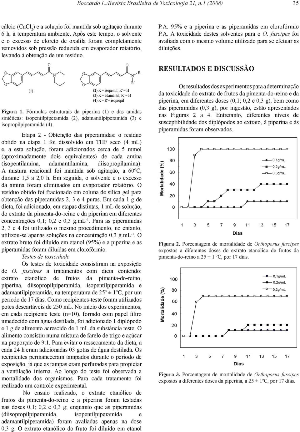 Após st tmpo, o solvnt P.A. pipri, toxici A toxici m difrnts do xtrto sts doss frutos solvnts (,;,2 pimnt-do-rino,3 o.