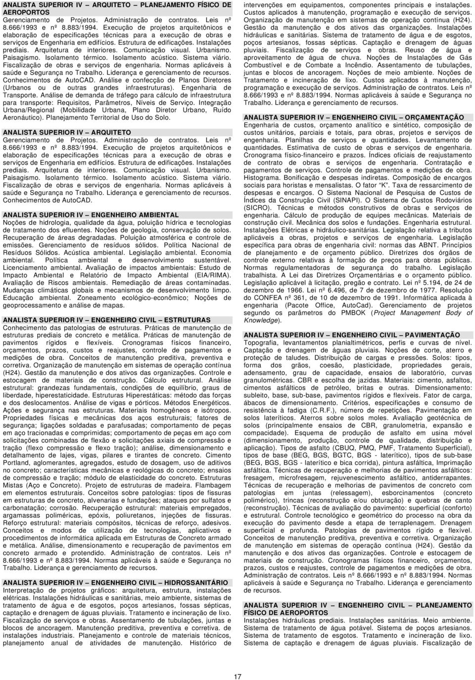 Arquitetura de interiores. Comunicação visual. Urbanismo. Paisagismo. Isolamento térmico. Isolamento acústico. Sistema viário. Fiscalização de obras e serviços de engenharia.