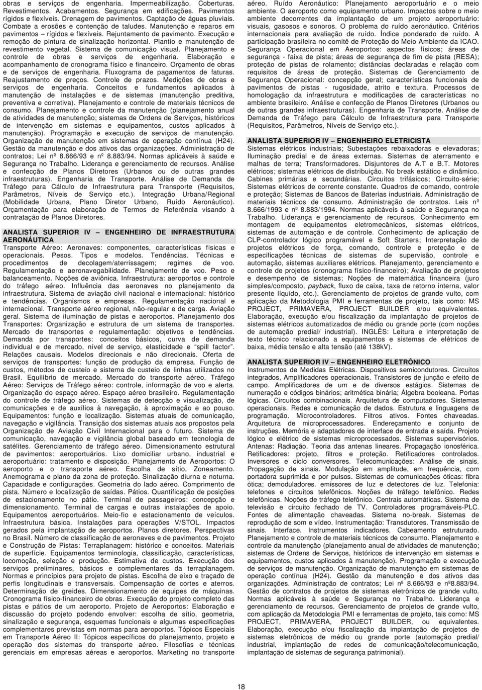 Plantio e manutenção de revestimento vegetal. Sistema de comunicação visual. Planejamento e controle de obras e serviços de engenharia. Elaboração e acompanhamento de cronograma físico e financeiro.