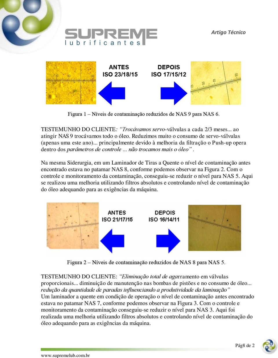 Na mesma Siderurgia, em um Laminador de Tiras a Quente o nível de contaminação antes encontrado estava no patamar NAS 8, conforme podemos observar na Figura 2.