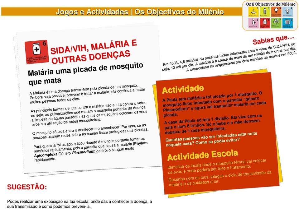 Embora seja possível prevenir e tratar a malária, ela continua a matar muitas pessoas todos os dias As principais formas de luta contra a malária são a luta contra o vetor, ou seja, as pulverizações