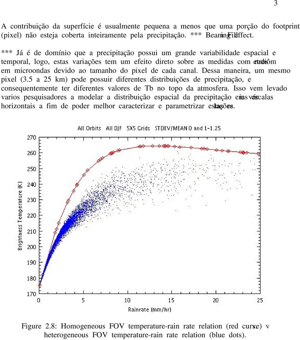 do pixel de cada canal. Dessa maneira, um mesmo pixel (3.5 a 25 km) pode possuir diferentes distribuições de precipitação, e consequentemente ter diferentes valores de Tb no topo da atmosfera.