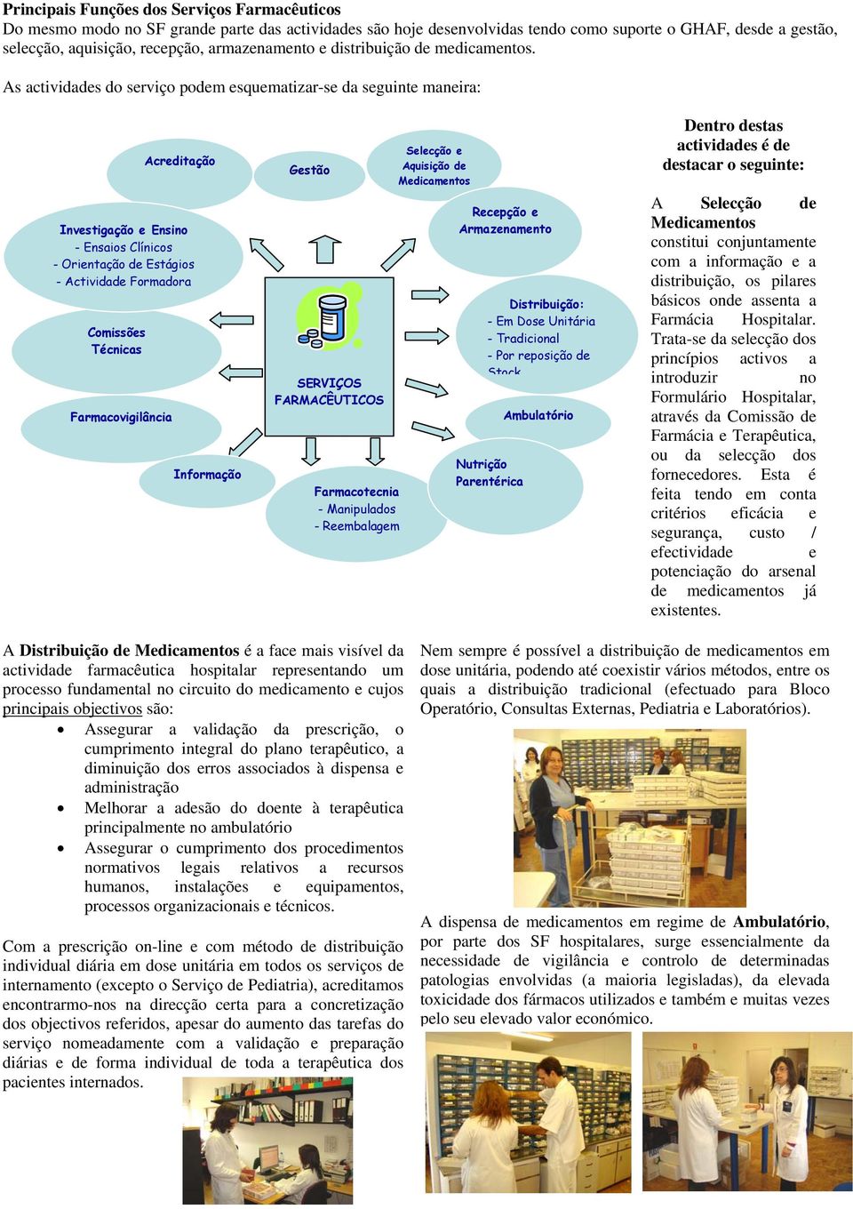 As actividades do serviço podem esquematizar-se da seguinte maneira: Comissões Técnicas Farmacovigilância Acreditação Investigação e Ensino - Ensaios Clínicos - Orientação de Estágios - Actividade