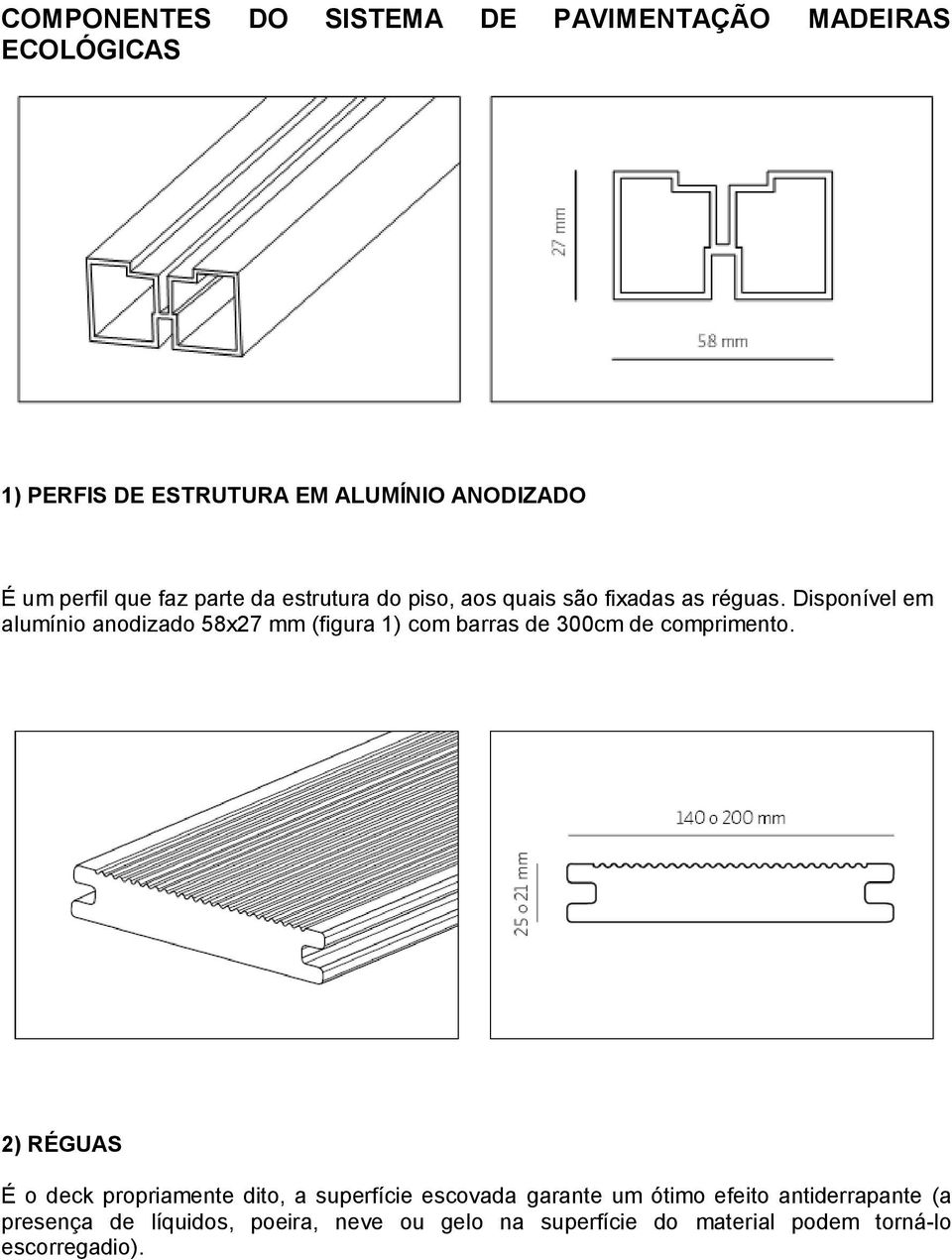 Disponível em alumínio anodizado 58x27 mm (figura 1) com barras de 300cm de comprimento.