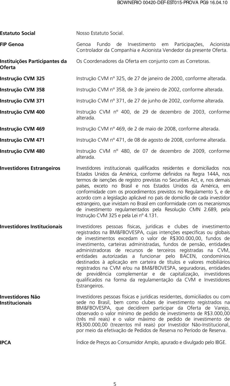 Instituições Participantes da Oferta Instrução CVM 325 Instrução CVM 358 Instrução CVM 371 Instrução CVM 400 Instrução CVM 469 Instrução CVM 471 Instrução CVM 480 Investidores Estrangeiros