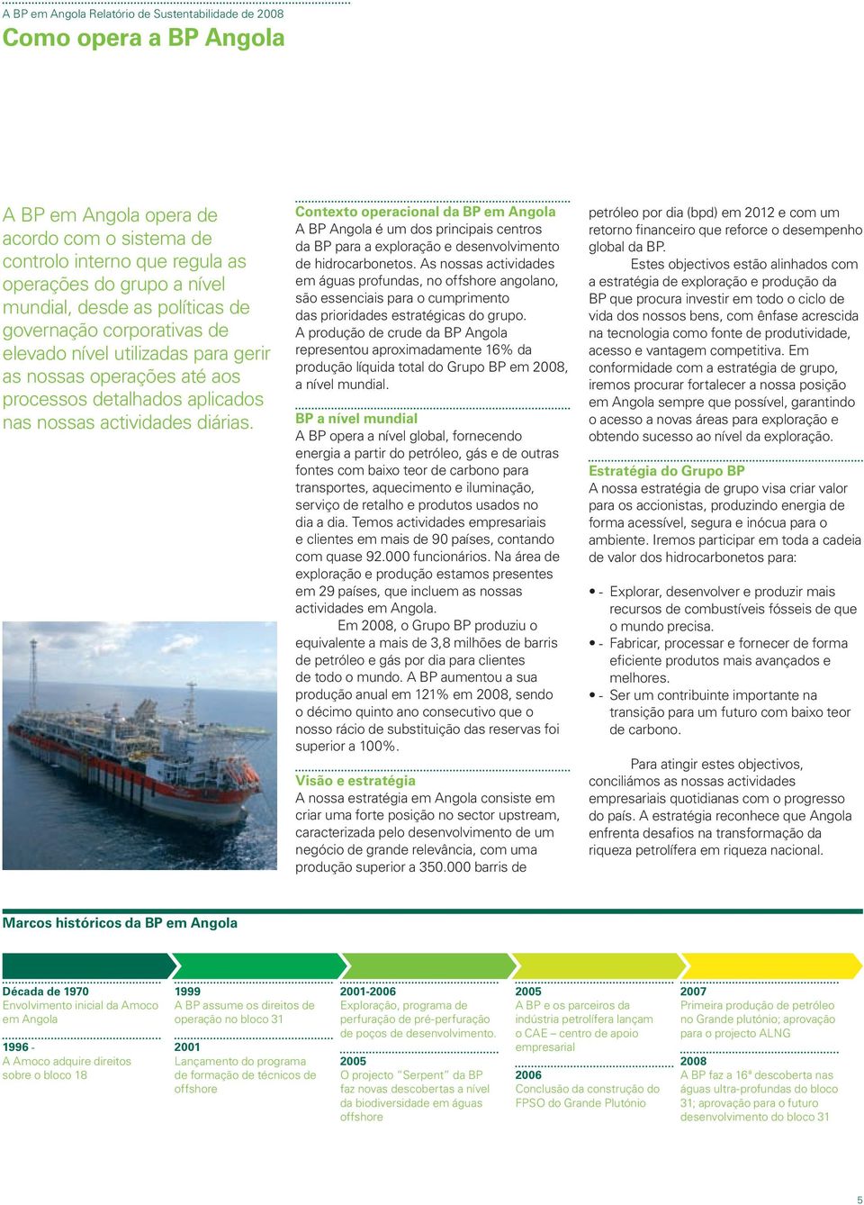 Contexto operacional da BP em Angola A BP Angola é um dos principais centros da BP para a exploração e desenvolvimento de hidrocarbonetos.