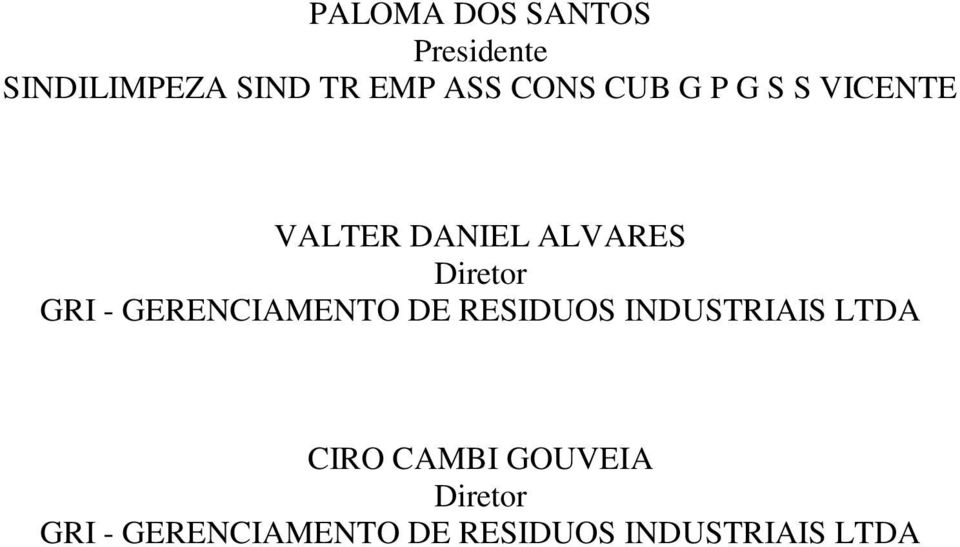 GRI - GERENCIAMENTO DE RESIDUOS INDUSTRIAIS LTDA CIRO CAMBI