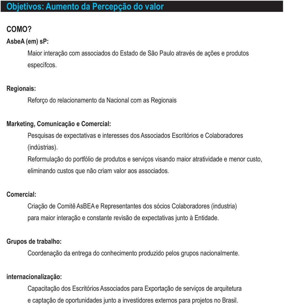 Reformulação do portfólio de produtos e serviços visando maior atratividade e menor custo, eliminando custos que não criam valor aos associados.