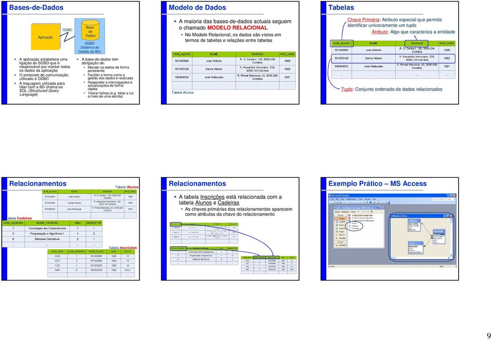 estabelece uma ligação ao SGBD que é responsável por manter todos os dados da aplicação O protocolo de comunicação utilizado é ODBC A linguagem utilizada para falar com a BD chama-se SQL (Structured