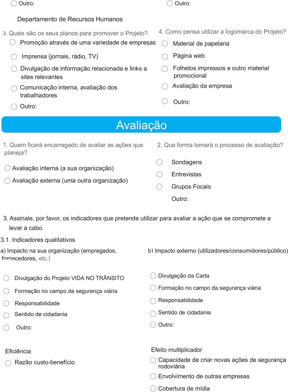 Como pensa utilizar a logomarca do Projeto? Material de papelaria Página web Folhetos impressos e outro material promocional Avaliação da empresa Avaliação 1.