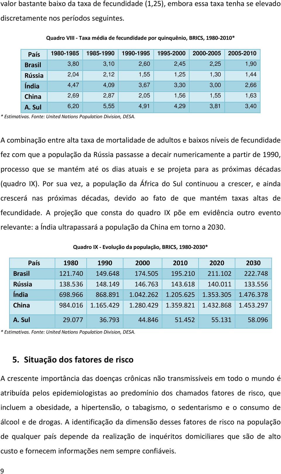 1,25 1,30 1,44 Índia 4,47 4,09 3,67 3,30 3,00 2,66 China 2,69 2,87 2,05 1,56 1,55 1,63 A. Sul 6,20 5,55 4,91 4,29 3,81 3,40 * Estimativas. Fonte: United Nations Population Division, DESA.