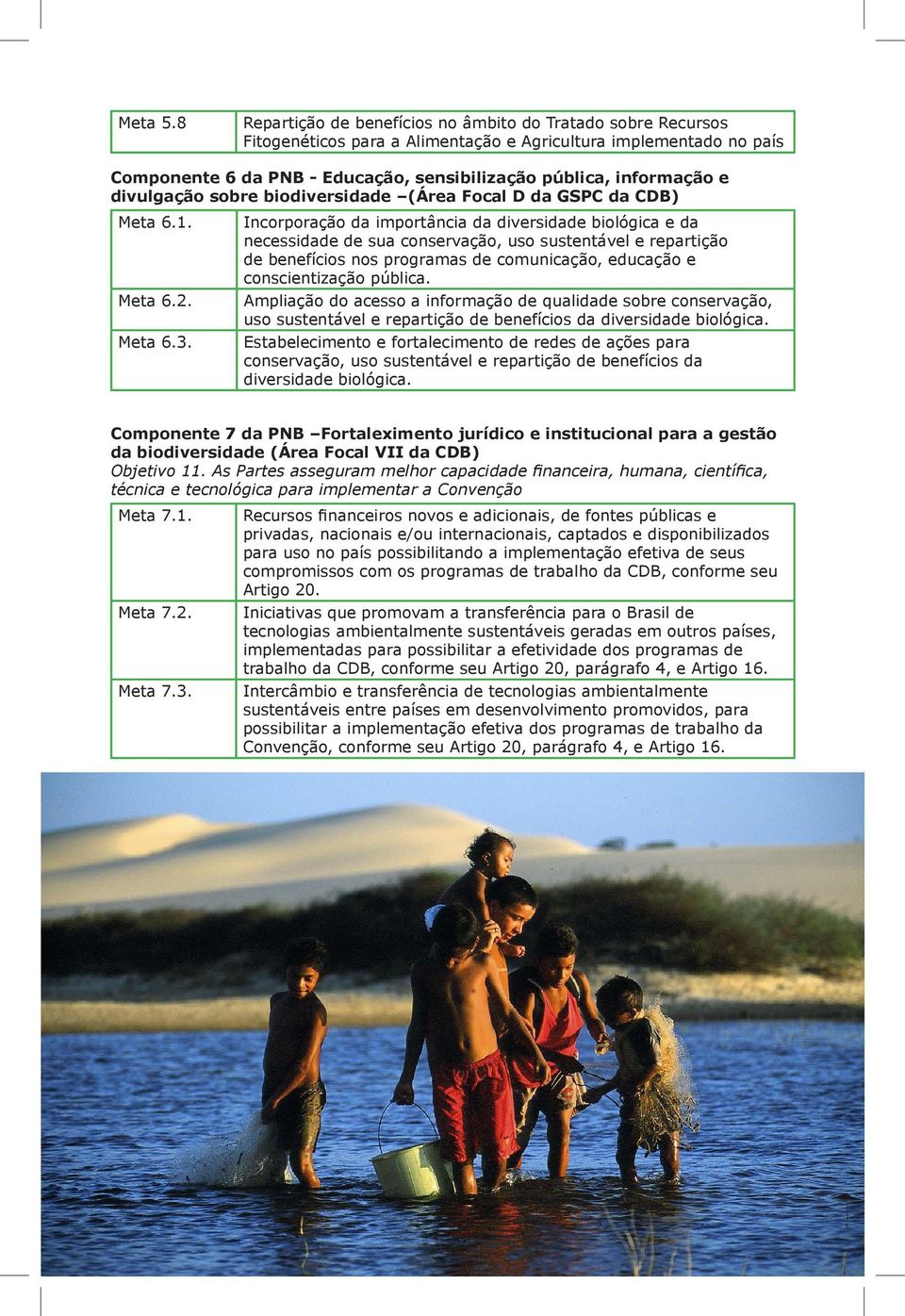 divulgação sobre biodiversidade (Área Focal D da GSPC da CDB) Meta 6.1. Meta 6.2. Meta 6.3.