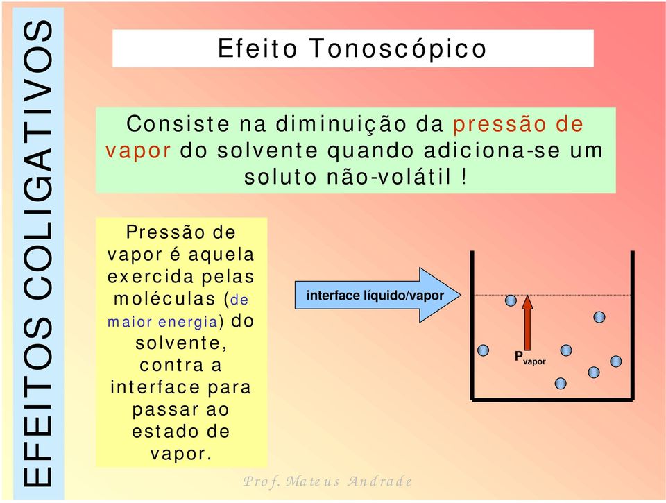 Pressão de vapor é aquela ex erc ida pelas m oléc ulas (de m aior energia)