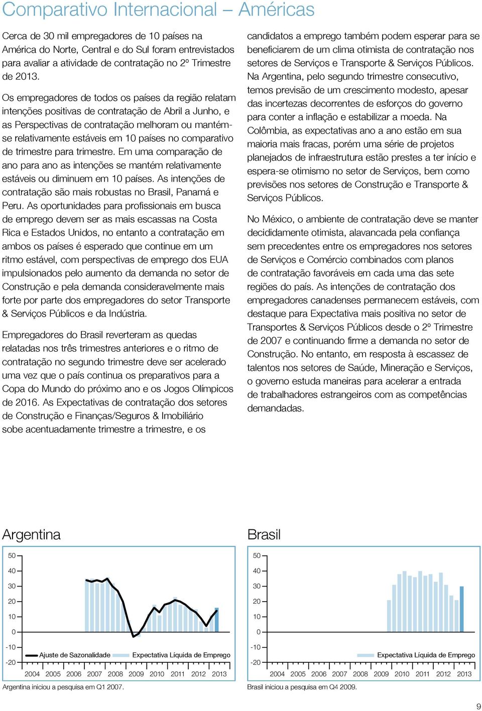 comparativo de trimestre para trimestre. Em uma comparação de ano para ano as intenções se mantém relativamente estáveis ou diminuem em países.