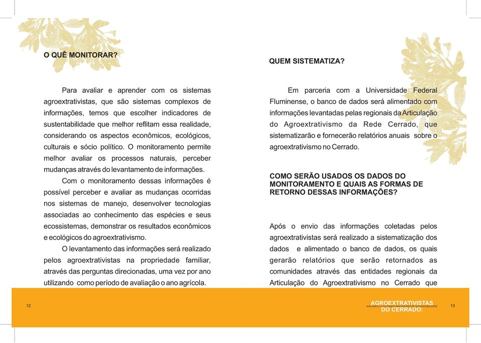 considerando os aspectos econômicos, ecológicos, culturais e sócio político. O monitoramento permite melhor avaliar os processos naturais, perceber mudanças através do levantamento de informações.