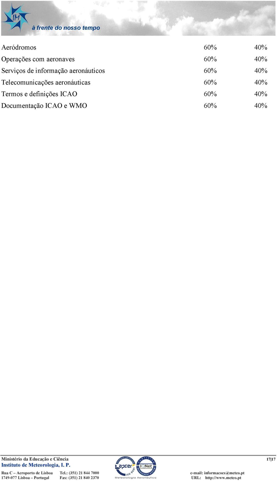 Telecomunicações aeronáuticas 60% 40% Termos e definições