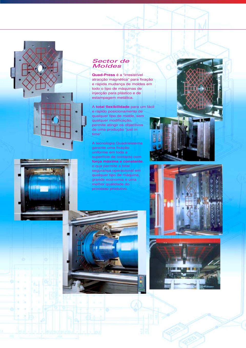 A total flexibilidade para um fácil e rápido posicionamento de qualquer tipo de molde, sem qualquer modificação, permite atingir os objectivos de uma
