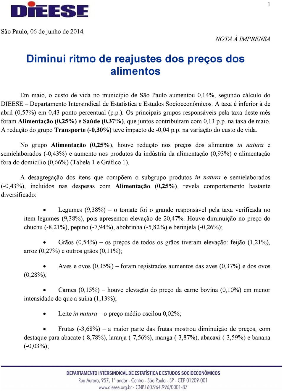 Estatística e Estudos Socioeconômicos. A taxa é inferior à de abril (0,57%) 