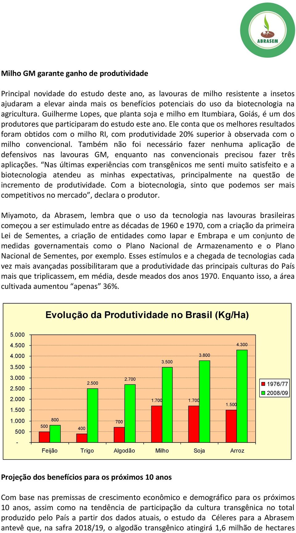 Ele conta que os melhores resultados foram obtidos com o milho RI, com produtividade 20% superior à observada com o milho convencional.