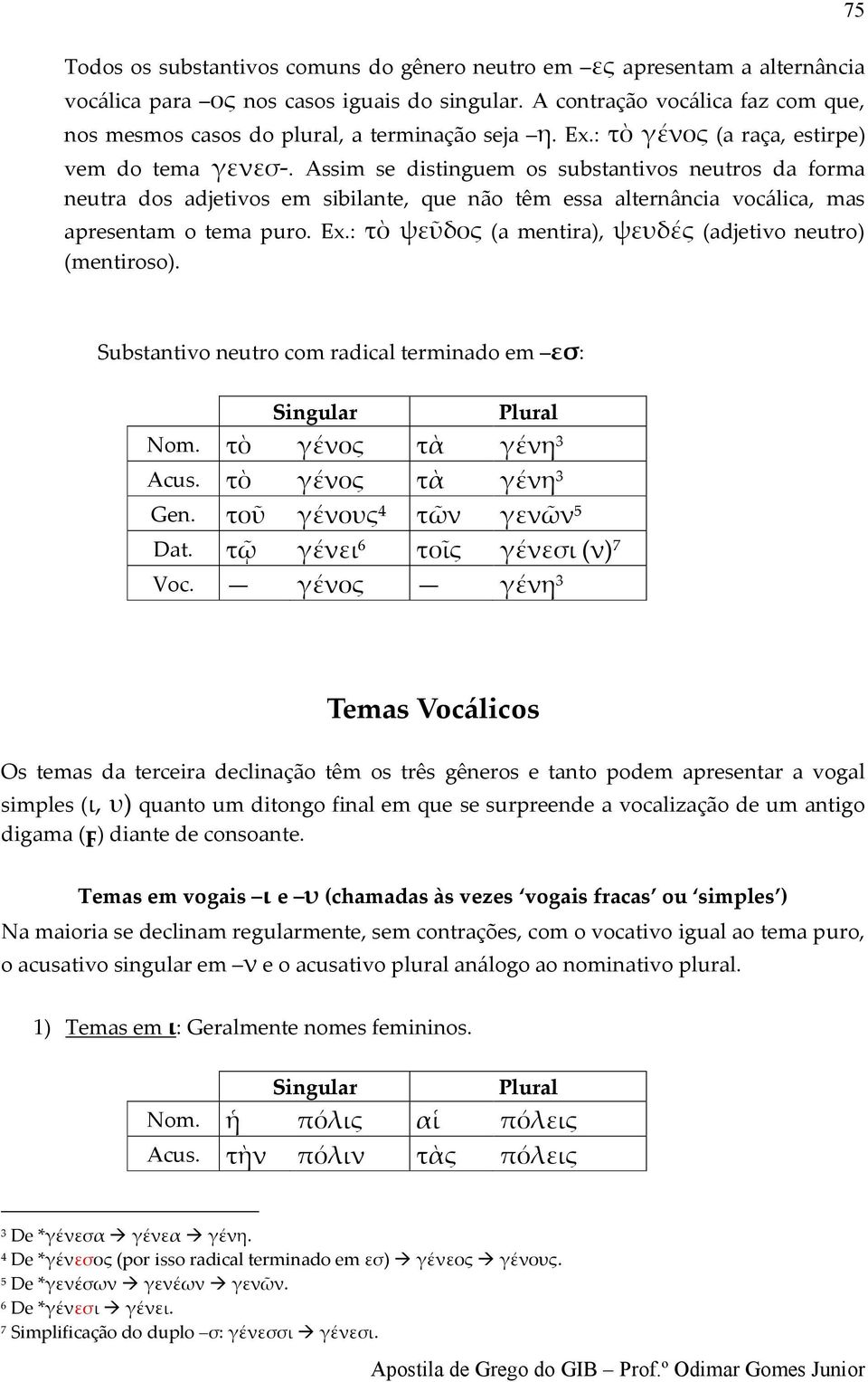 Assim se distinguem os substantivos neutros da forma neutra dos adjetivos em sibilante, que não têm essa alternância vocálica, mas apresentam o tema puro. Ex.