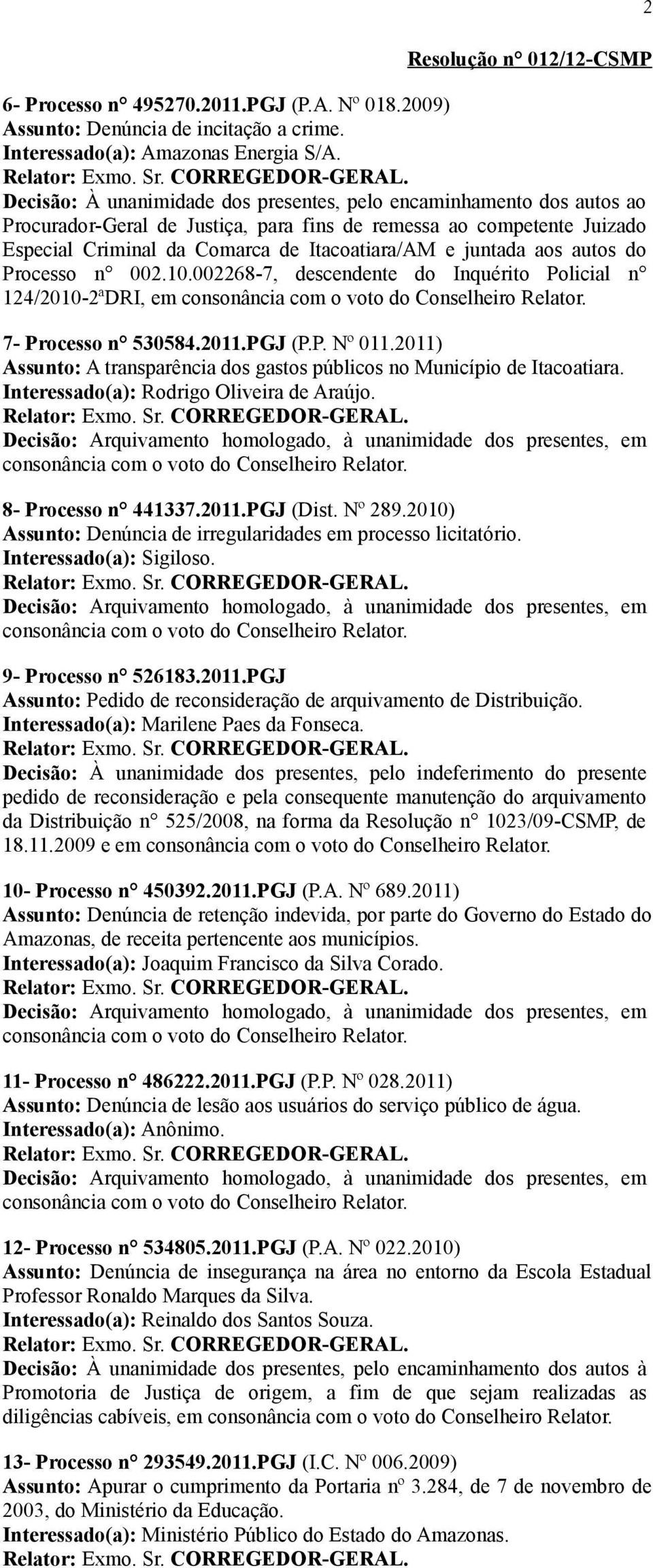 aos autos do Processo n 002.10.002268-7, descendente do Inquérito Policial n 124/2010-2ªDRI, em 7- Processo n 530584.2011.PGJ (P.P. Nº 011.