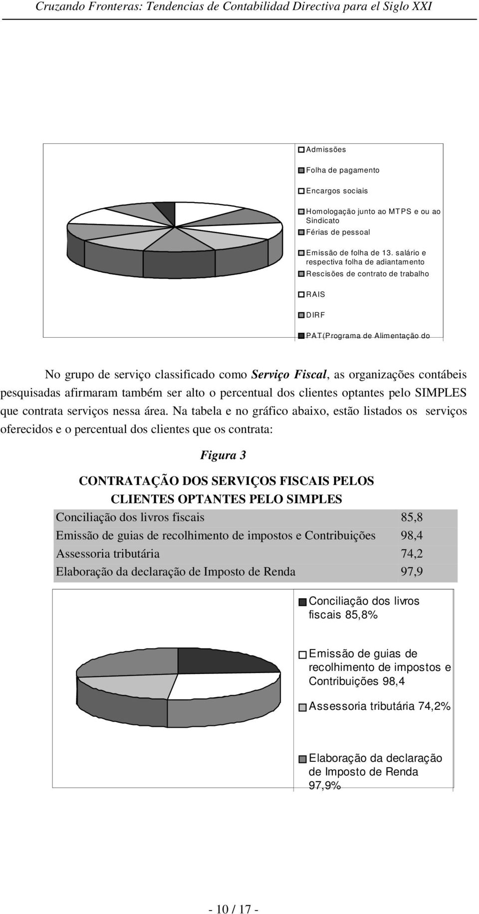 pesquisadas afirmaram também ser alto o percentual dos clientes optantes pelo SIMPLES que contrata serviços nessa área.