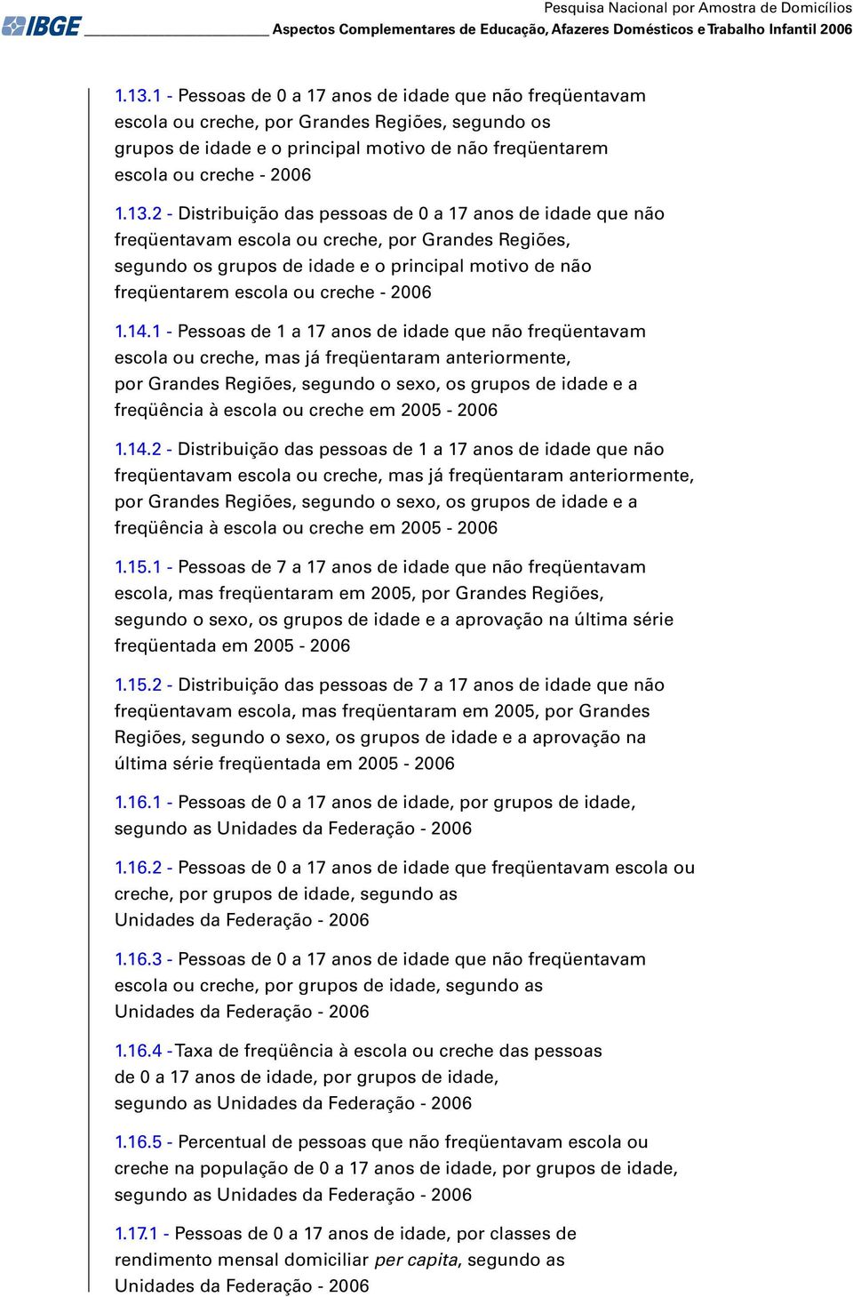 2 - Distribuição das pessoas de 0 a 17 anos de idade que não freqüentavam escola ou creche, por Grandes Regiões, segundo os grupos de idade e o principal motivo de não freqüentarem escola ou creche -