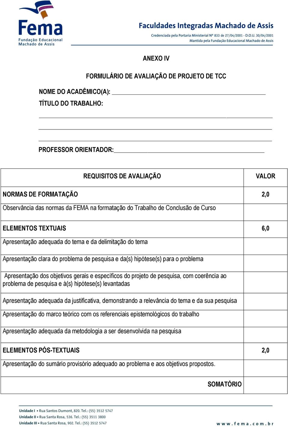 o problema Apresentação dos objetivos gerais e específicos do projeto de pesquisa, com coerência ao problema de pesquisa e à(s) hipótese(s) levantadas Apresentação adequada da justificativa,