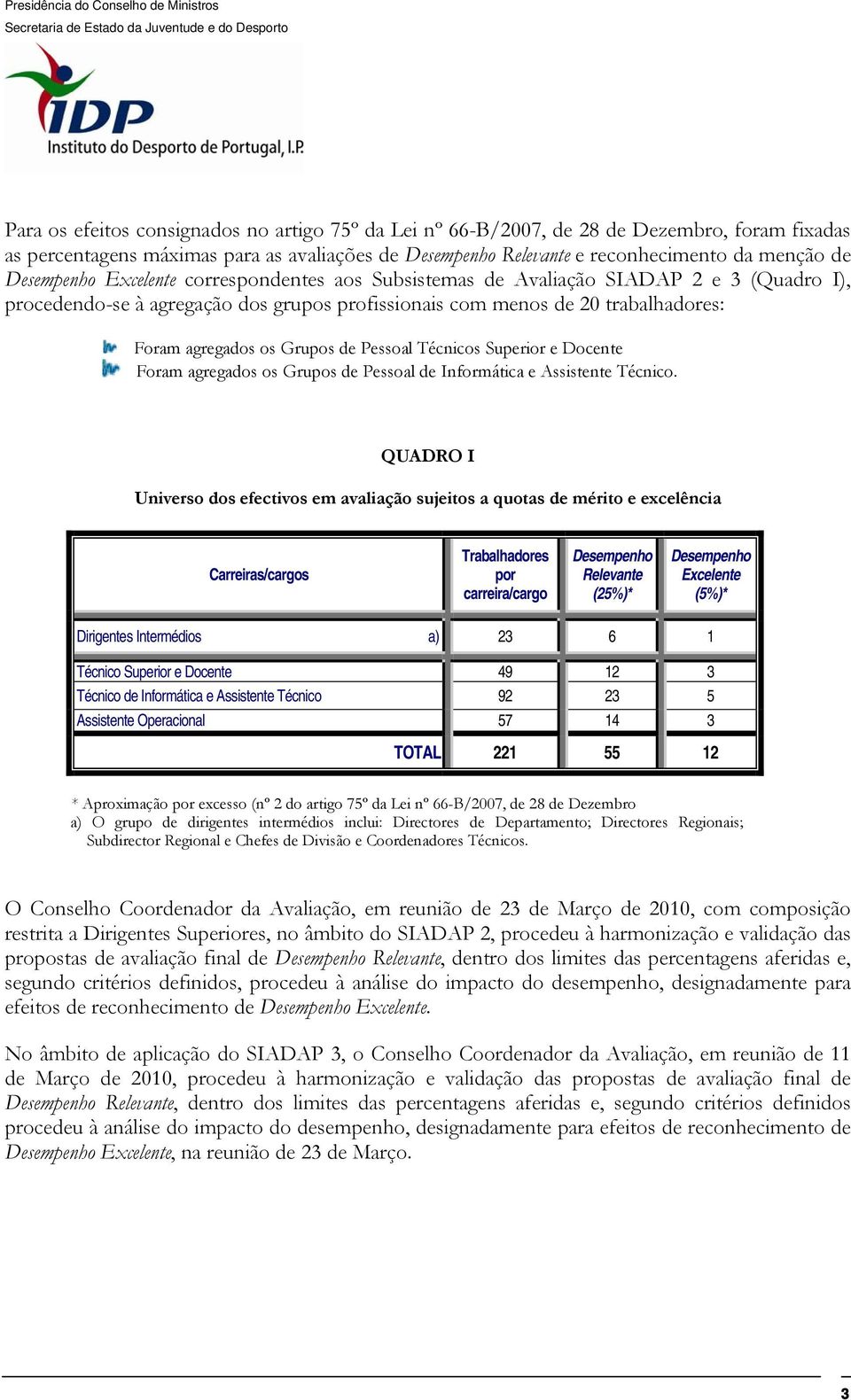 Superior e Docente Foram agregados os Grupos de Pessoal de Informática e Assistente Técnico.