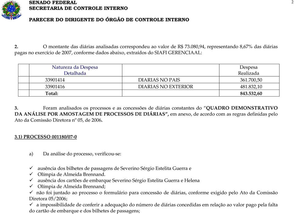 700,50 33901416 DIARIAS NO EXTERIOR 481.832,10 Total: 843.532,60 3.