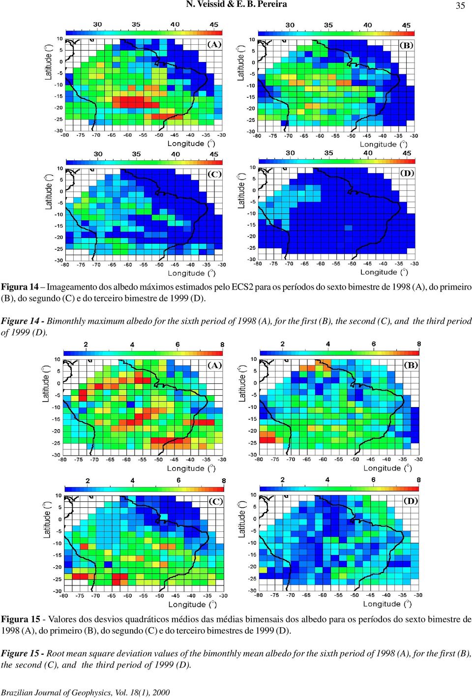 Figure 14 - Bimonthly maximum albedo for the sixth period of 1998 (A), for the first (B), the second (C), and the third period of 1999 (D).