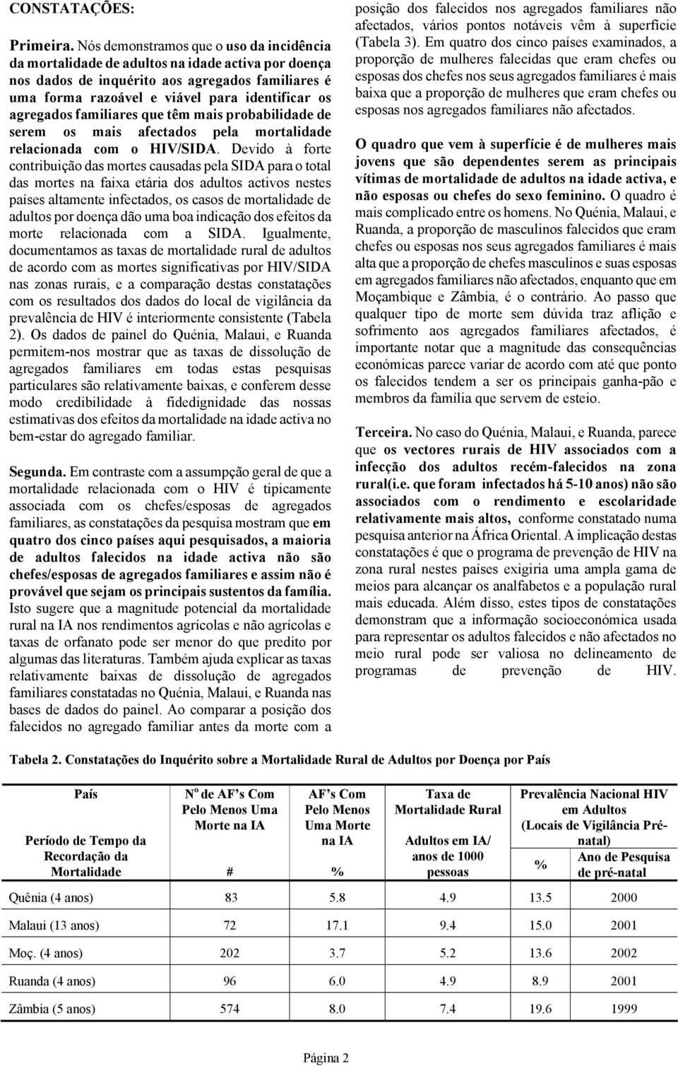 agregados familiares que têm mais probabilidade de serem os mais afectados pela mortalidade relacionada com o HIV/SIDA.