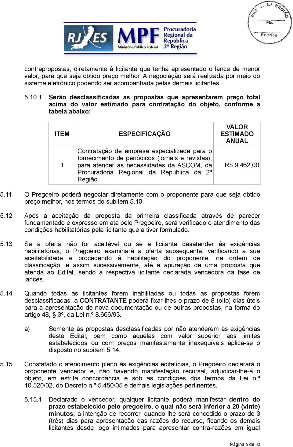 1 Serão desclassificadas as propostas que apresentarem preço total acima do valor estimado para contratação do objeto, conforme a tabela abaixo: ITEM 1 ESPECIFICAÇÃO Contratação de empresa