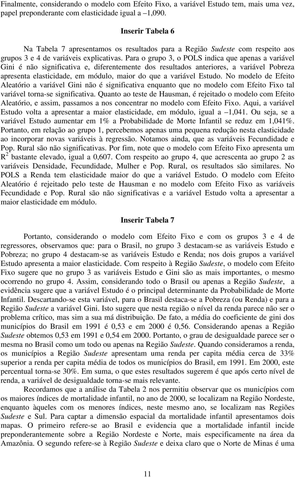 Para o grupo 3, o POLS indica que apenas a variável Gini é não significativa e, diferentemente dos resultados anteriores, a variável Pobreza apresenta elasticidade, em módulo, maior do que a variável