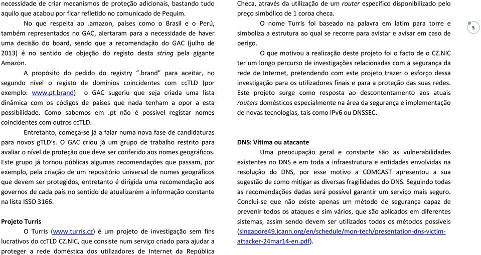 do registo desta string pela gigante Amazon. A propósito do pedido do registry.brand para aceitar, no segundo nível o registo de domínios coincidentes com cctld (por exemplo: www.pt.