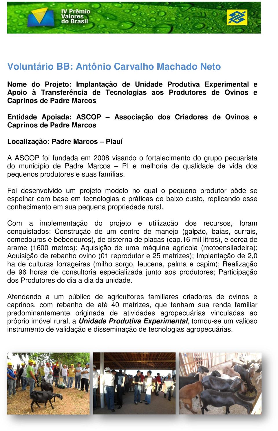 município de Padre Marcos PI e melhoria de qualidade de vida dos pequenos produtores e suas famílias.