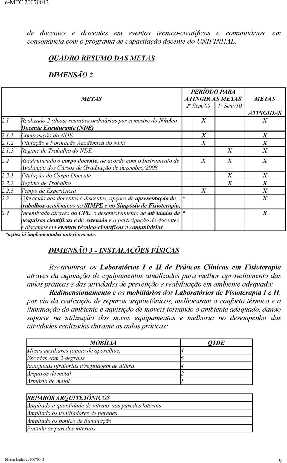 1 Realizado 2 (duas) reuniões ordinárias por semestre do Núcleo Docente Estruturante (NDE) X 2.1.1 Composição do NDE 2.1.2 Titulação e Formação Acadêmica do NDE 2.1.3 Regime de Trabalho do NDE 2.