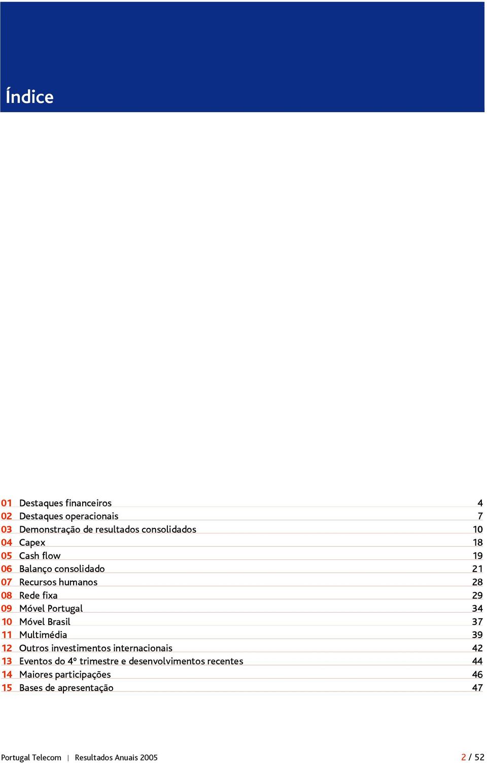 Móvel Brasil 37 11 Multimédia 39 12 Outros investimentos internacionais 42 13 Eventos do 4º trimestre e